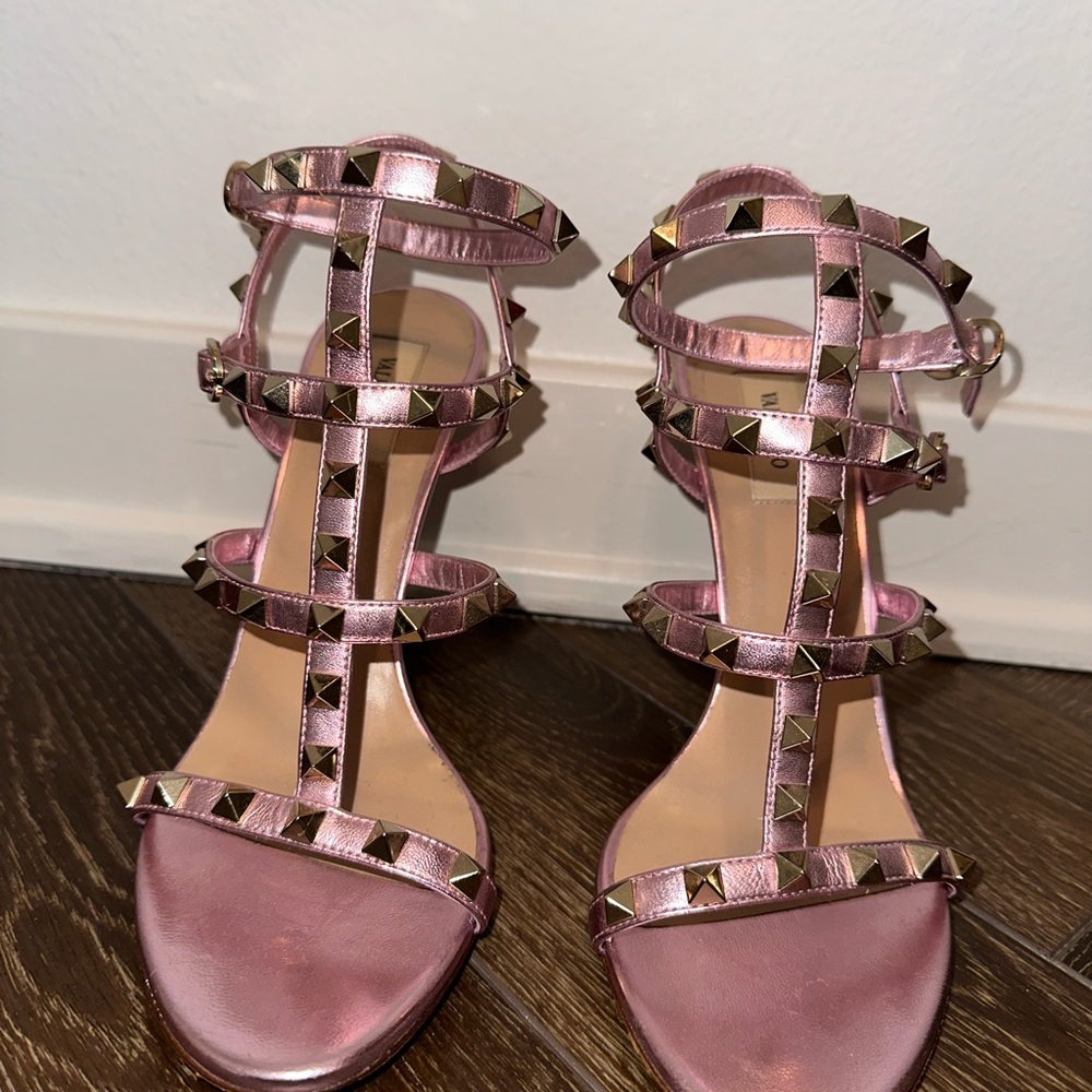 Valentino Garavani Metallic Pink Studded Sandals